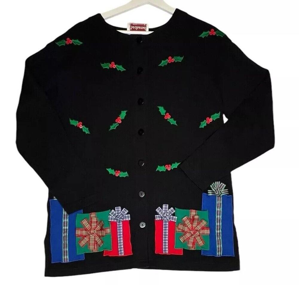 Vintage Bechamel Womens Cardigan Christmas Ugly Sweater Button Up Knit Sz M